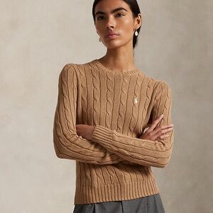 NWT Ralph Lauren Tan Cable-Knit Crewneck Sweater